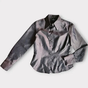 J .Mendel Paris Womens Silk Button Down Shirt Size 4 Brown Hidden Button